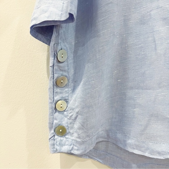 Tahari Womens Linen Tunic Top 1X Blue Collared Lagenlook Relaxed Lightweight - Picture 4 of 9